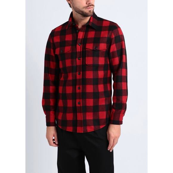 Woolrich Alaskan Melton Wool Overshirt Flannel Men’s Sz L Buffalo Plaid Shacket - Picture 1 of 16